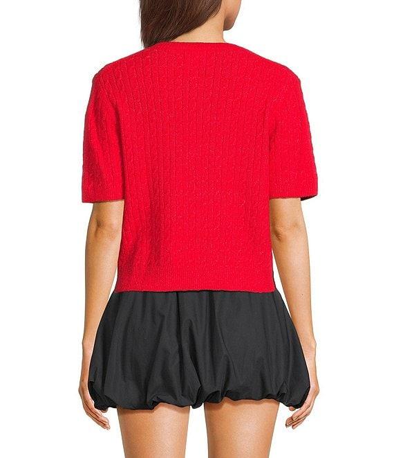 Things Between Cable Knit Button Front Short Sleeve Cardigan Product Image