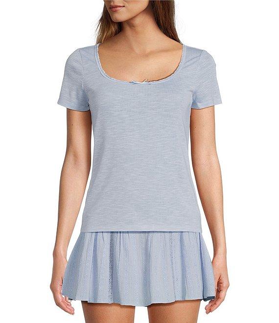 Chelsea & Violet Daisy Pointelle Slub Knit Scoop Neck Short Sleeve Tee Product Image