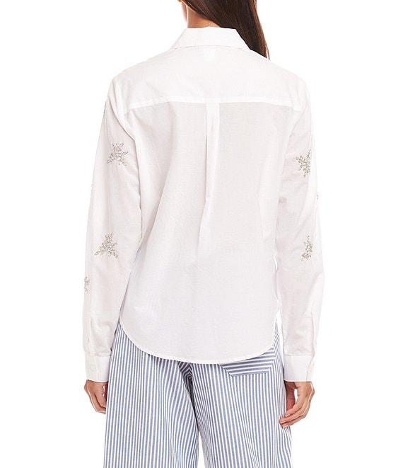 Karen Kane Point Collar Long Sleeve Soft Cotton Embellished Shirt Product Image