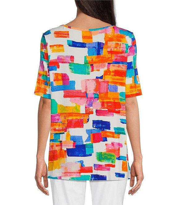 Ali Miles Petite Size Printed Knit Round Neck 3/4 Sleeve Top Product Image