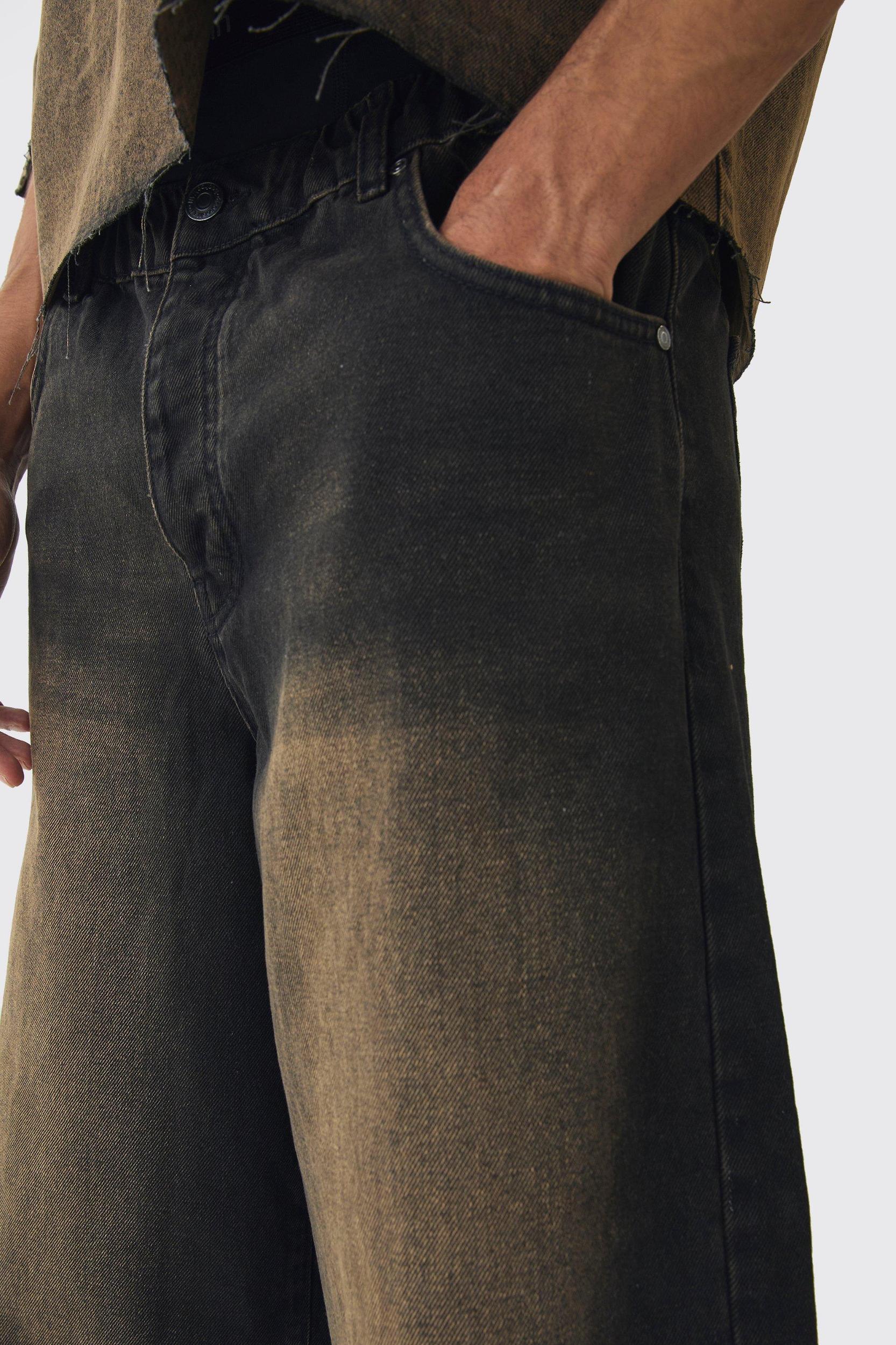 Elasticated Waist Extreme Baggy Rigid Tinted Wash Jeans | boohooMAN USA Product Image