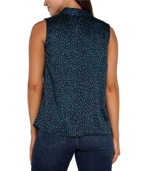 Liverpool Los Angeles Jacquard Pleated V-Neck Sleeveless Blouse Product Image