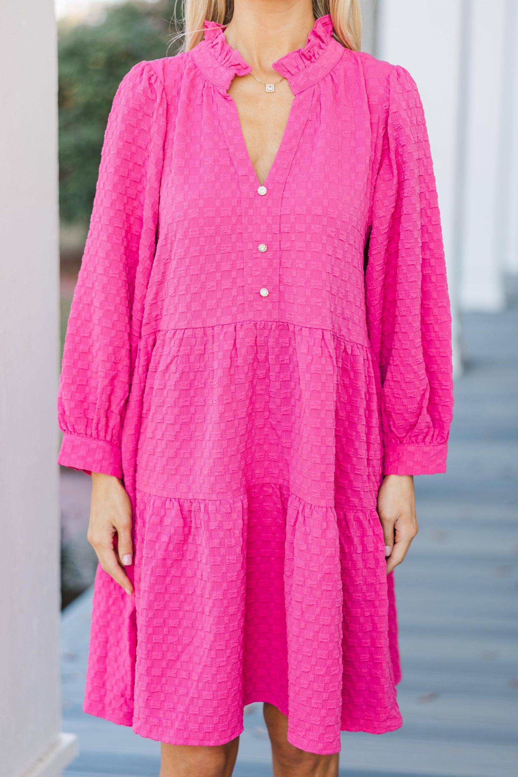 All Up To You Hot Pink Textured Dress Female Product Image