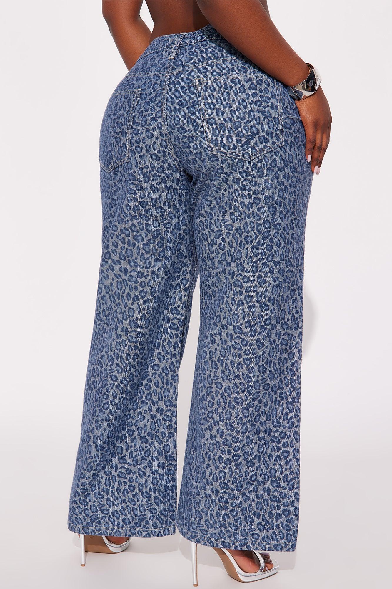 Ferociously Leopard Print Wide Leg Jeans - Medium Wash Female Product Image