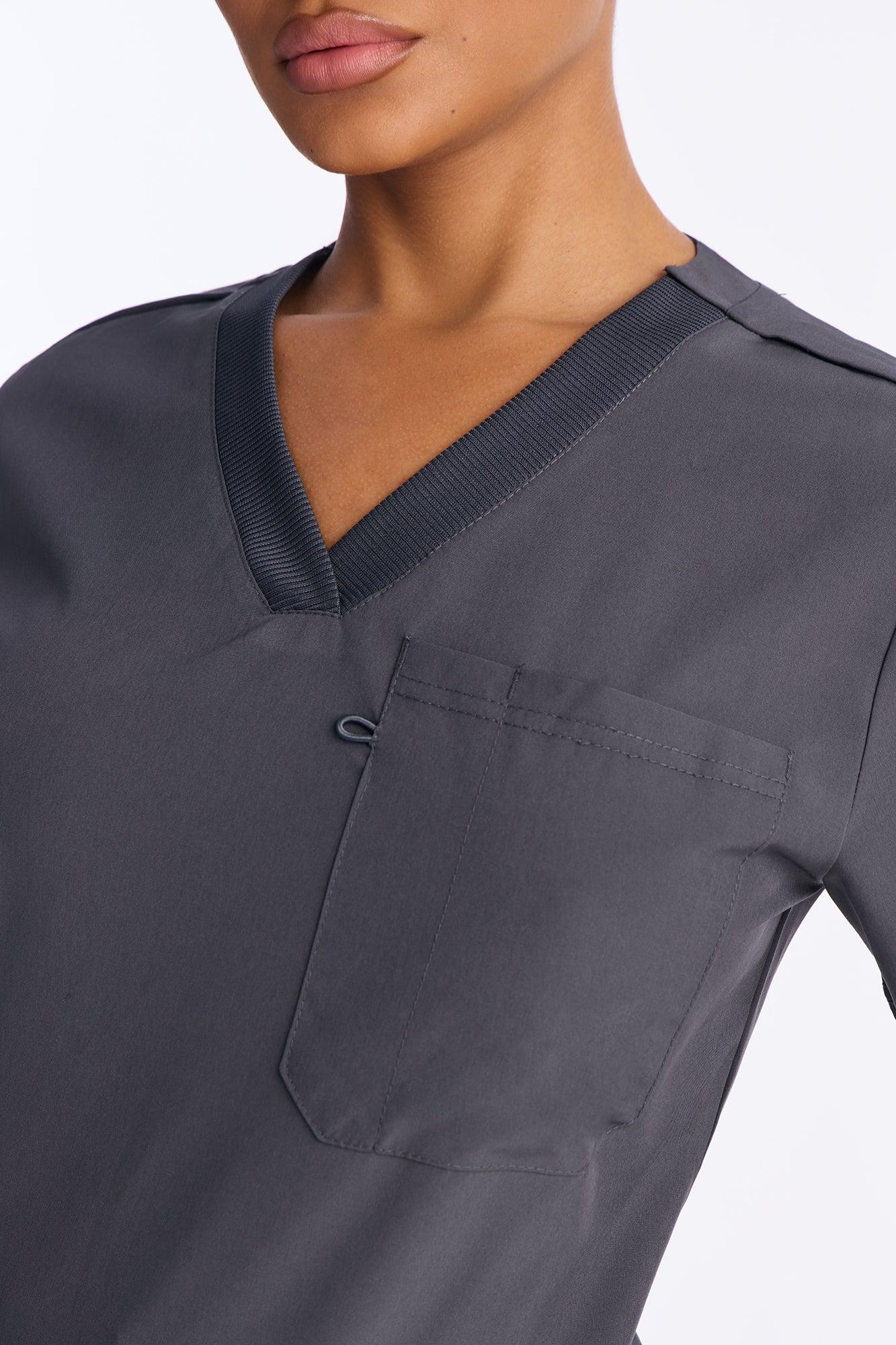 4 Way Stretch 2 Front Pocket Scrubs Rib Jogger Set - Charcoal Female Product Image