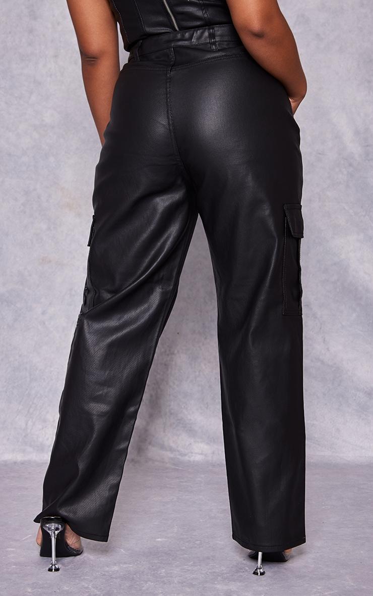 Plus Black Coated Denim Cargo Jeans Product Image