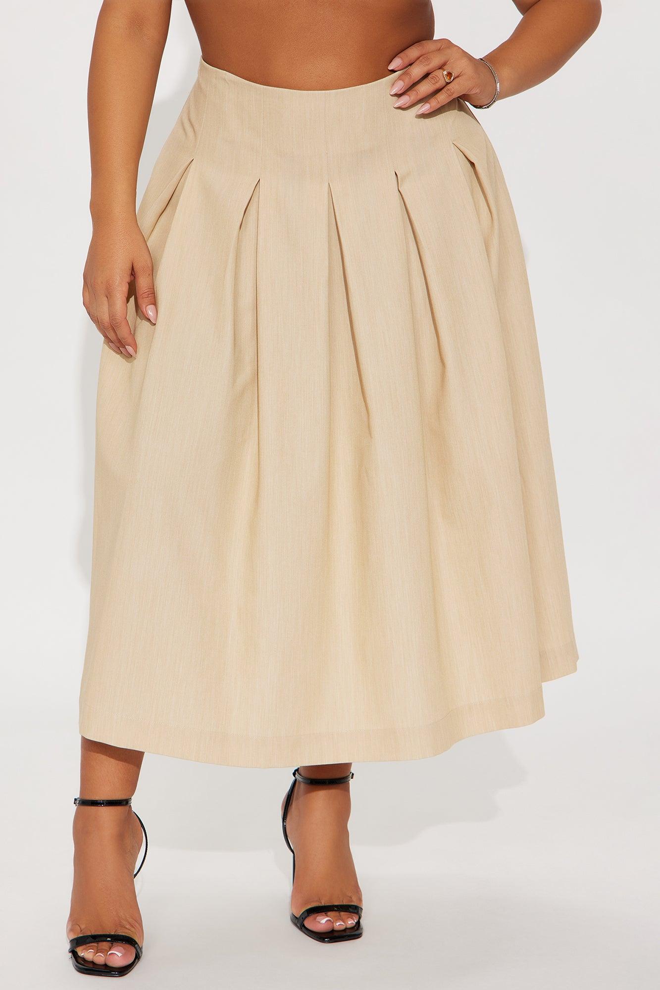 Standing On Business Pleated Midi Skirt - Khaki Female Product Image
