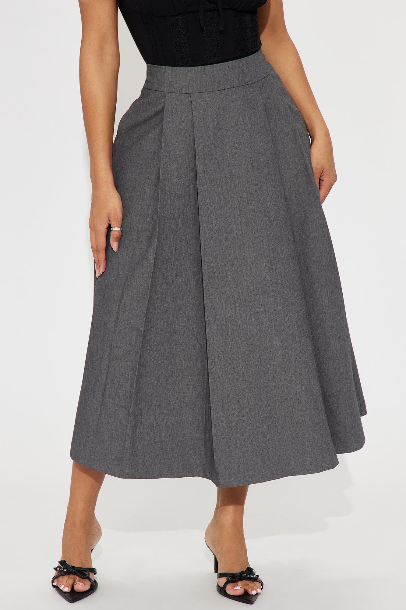 What A Pleasure Pleated Midi Skirt - Charcoal Product Image