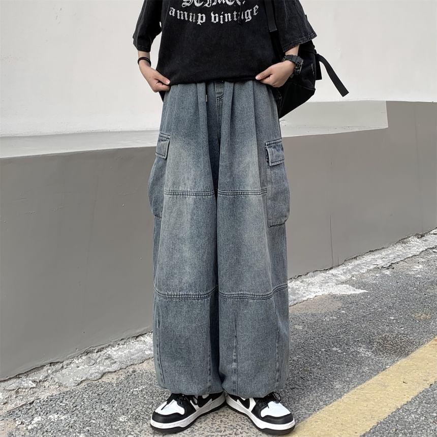 Harem Denim Cargo Pants Product Image