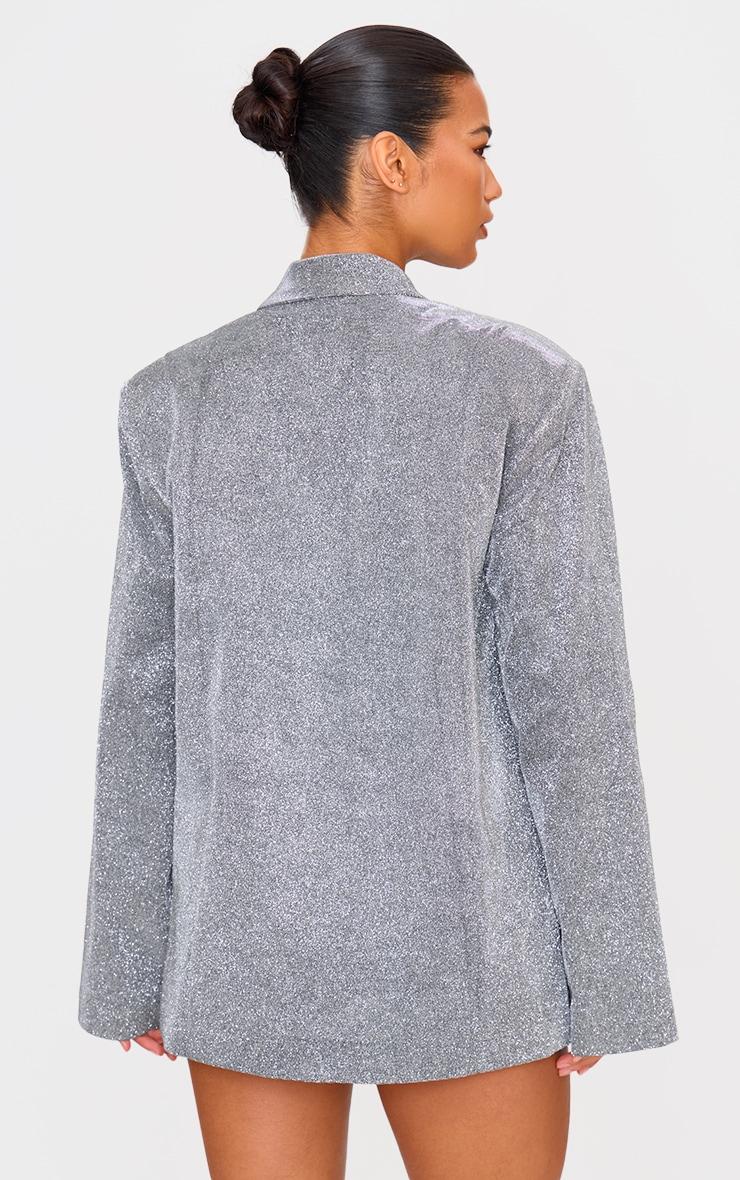 Silver Glitter Oversized Curved Hem Boxy Blazer Product Image
