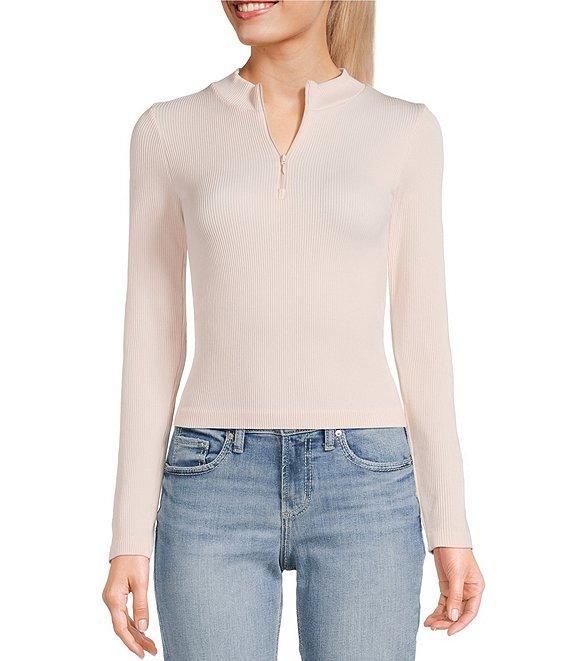 Moa Moa Mock Neck Long Sleeve Quarter Zip Top Product Image