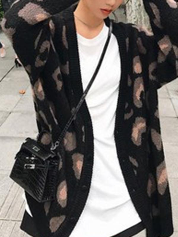 Leopard Print Loose Cardigan Product Image