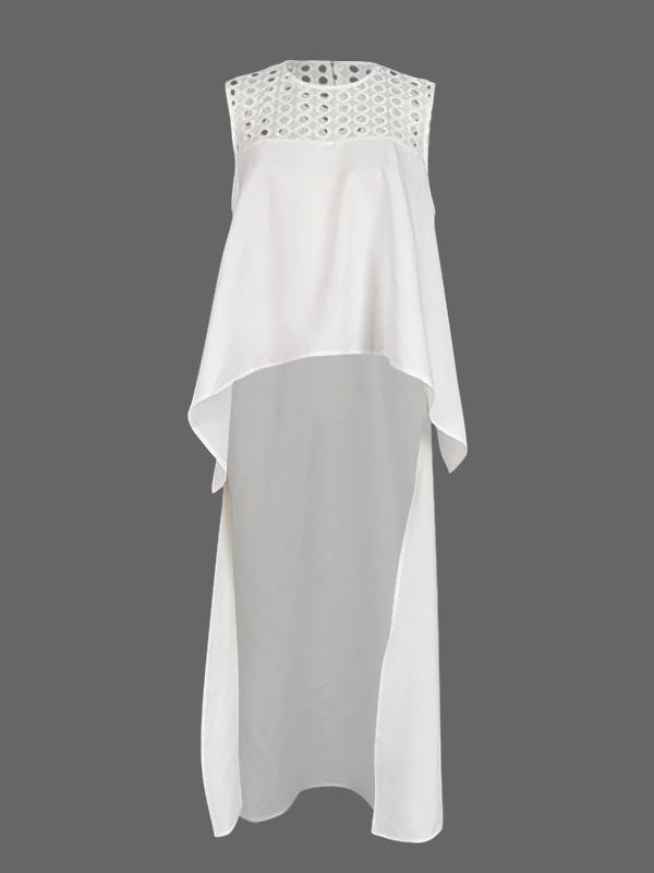 High-Low Loose Embroidered Solid Color Round-Neck Vest Top Product Image