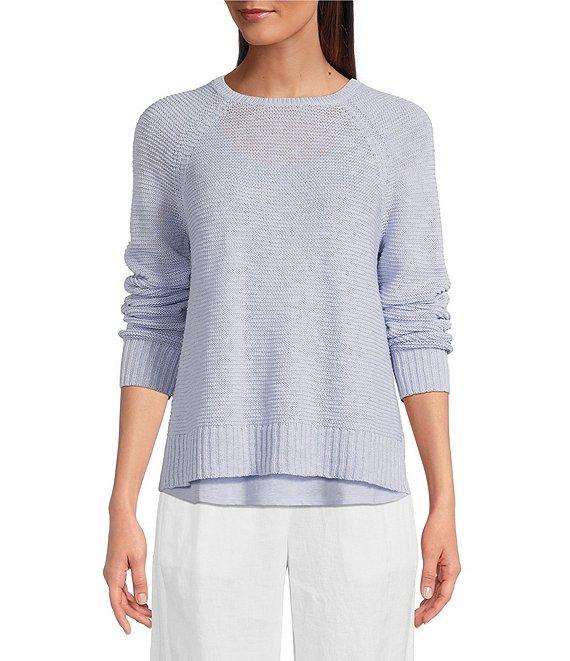 Eileen Fisher Organic Linen Knit Crew Neck Long Raglan Sleeve Sweater Product Image