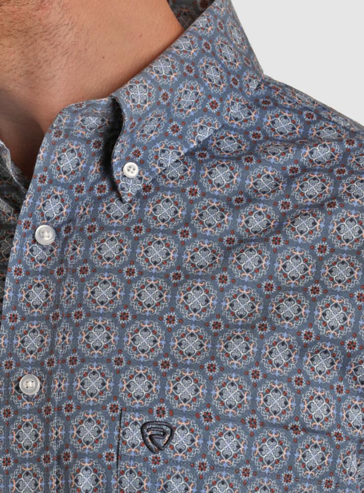 SALE Rock & Roll Denim® Men's L/S Blue Medallion Print Button Shirt Product Image