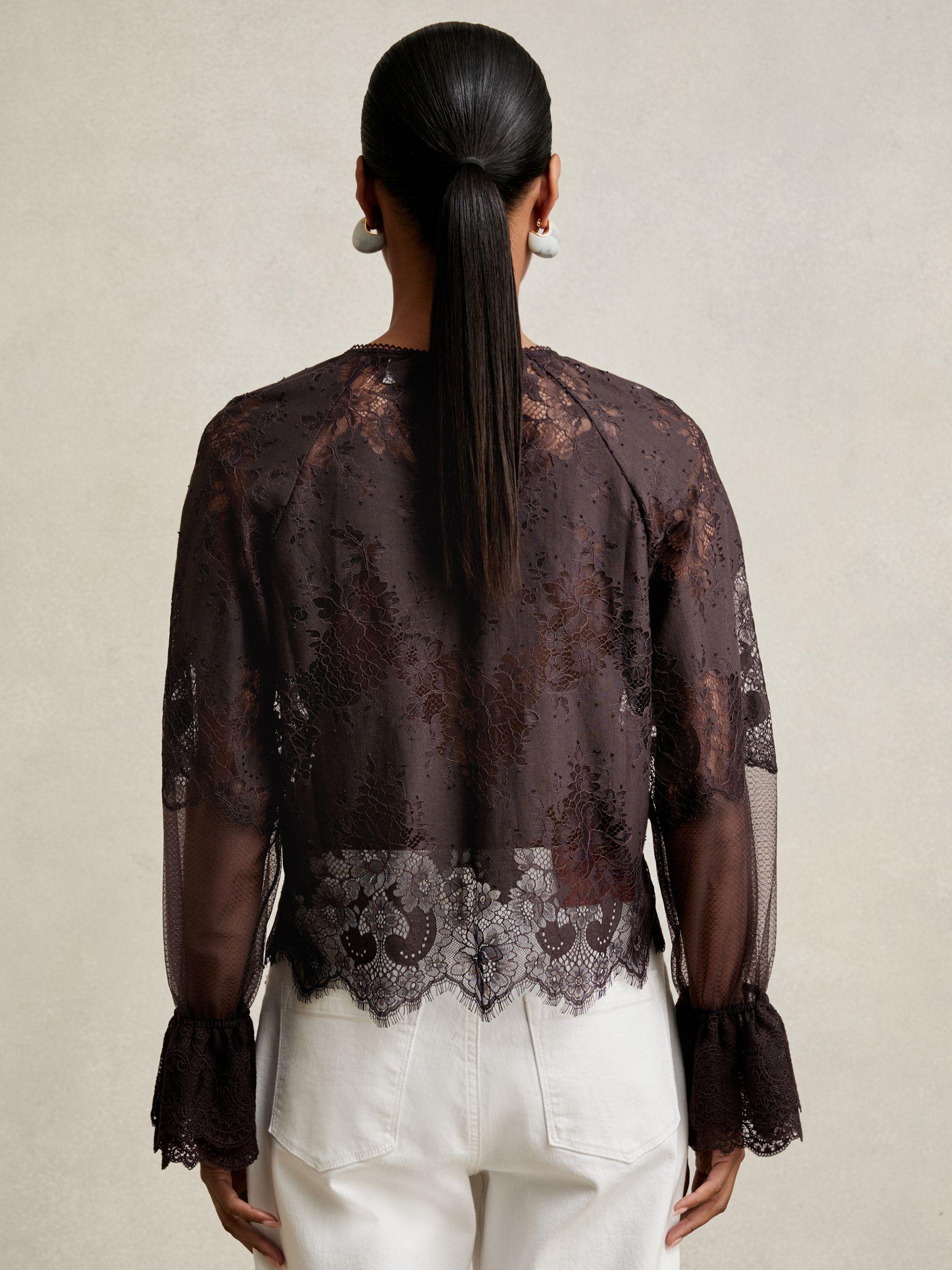 Lace Flared Cuff Blouse in Chocolate Brown Product Image