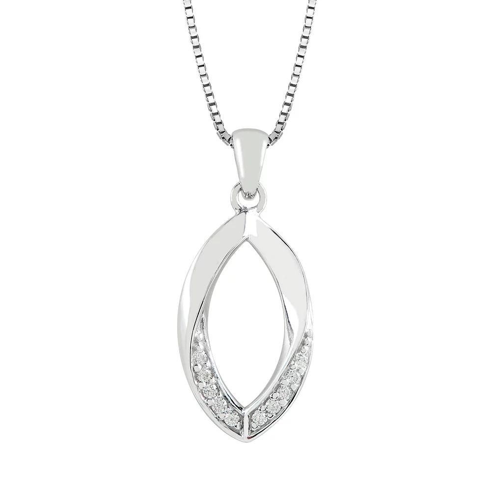 SIRI Sterling Silver Rhodium-Plated Oval Pendant with Cubic Zirconia Edge Detailing, Women's, Size: 18" Product Image