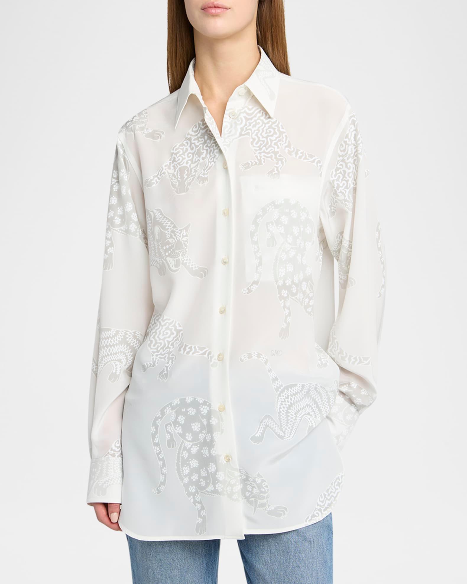 Cat Burnout Button Down Silk Blouse Product Image