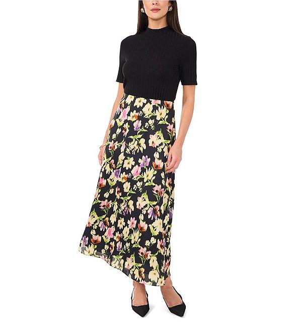 Vince Camuto Charmeuse Floral Midi Slip Skirt Product Image