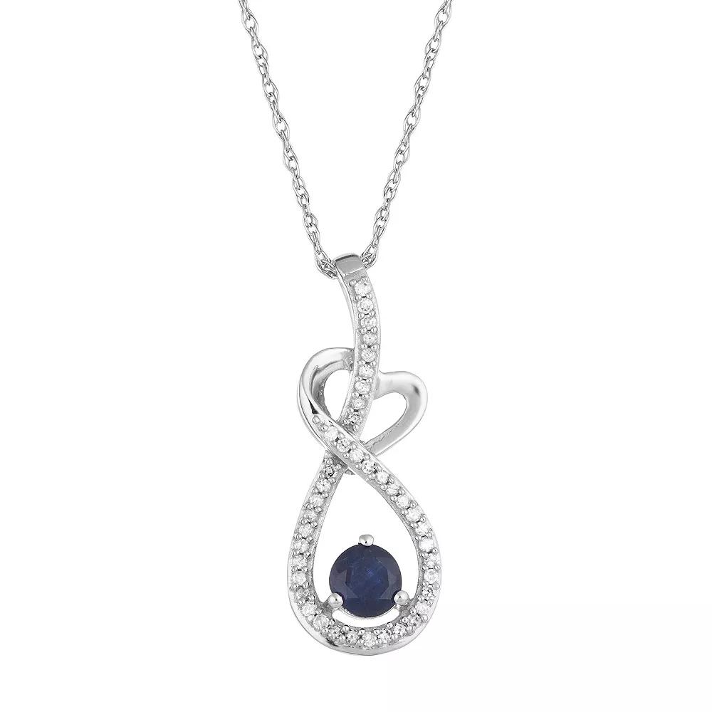 10k White Gold Sapphire & 1/8 Carat T.W. Diamond Heart Drop Pendant, Women's, Size: 18", 10k Whgold Product Image