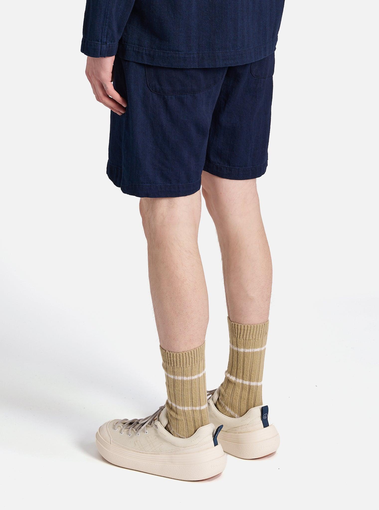 Indigo Herringbone Denim Simple Short Product Image