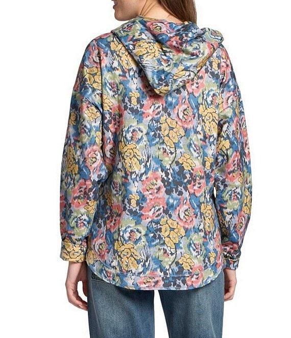 APNY Woven Printed V-Neck Long Sleeve Hooded Sweatshirt Product Image