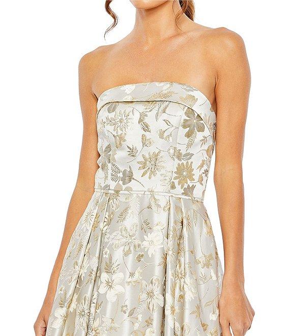 Mac Duggal Floral Jacquard Strapless Sleeveless High-Low Hem Gown Product Image