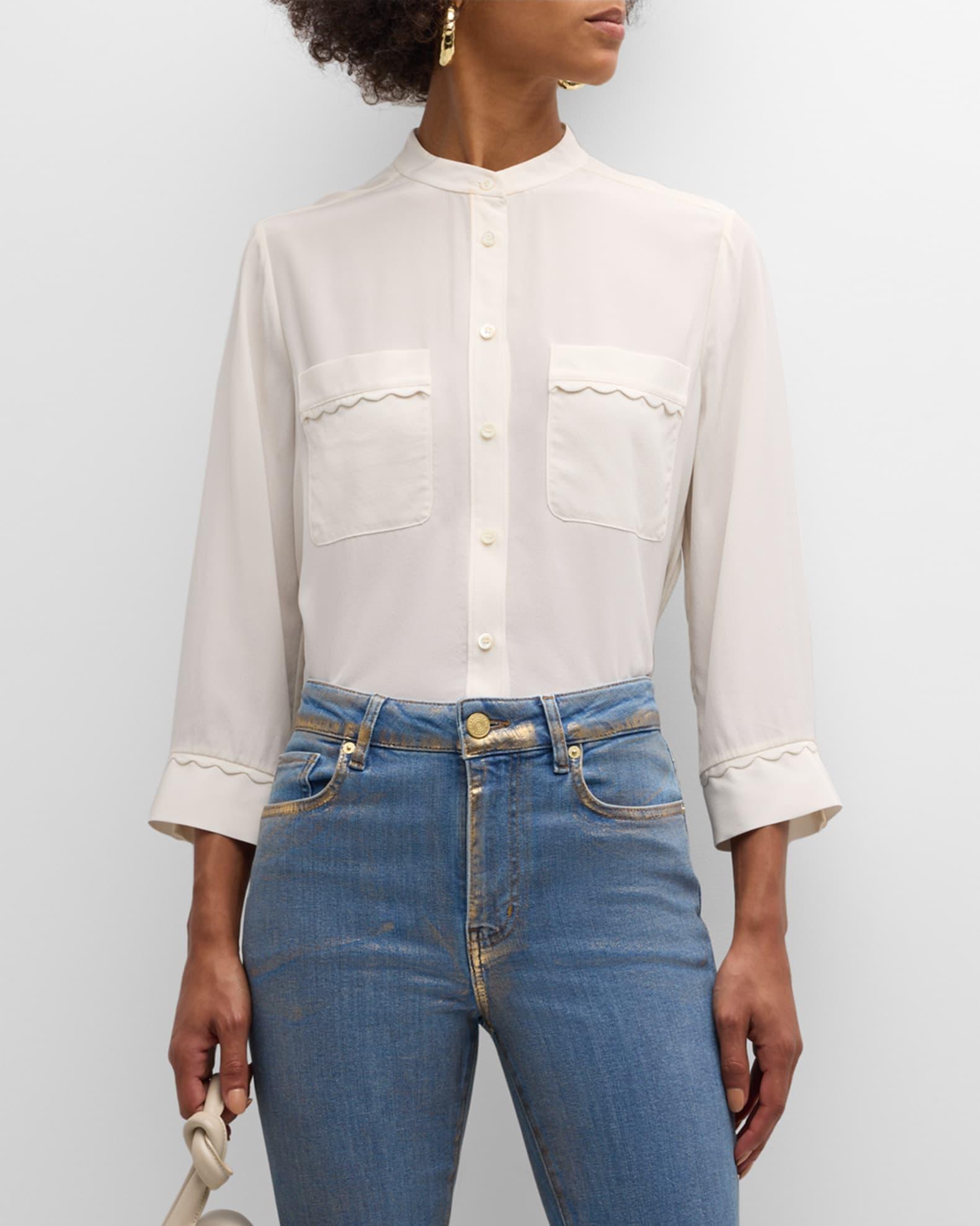 Scallop-Trim Silk Shirt Product Image