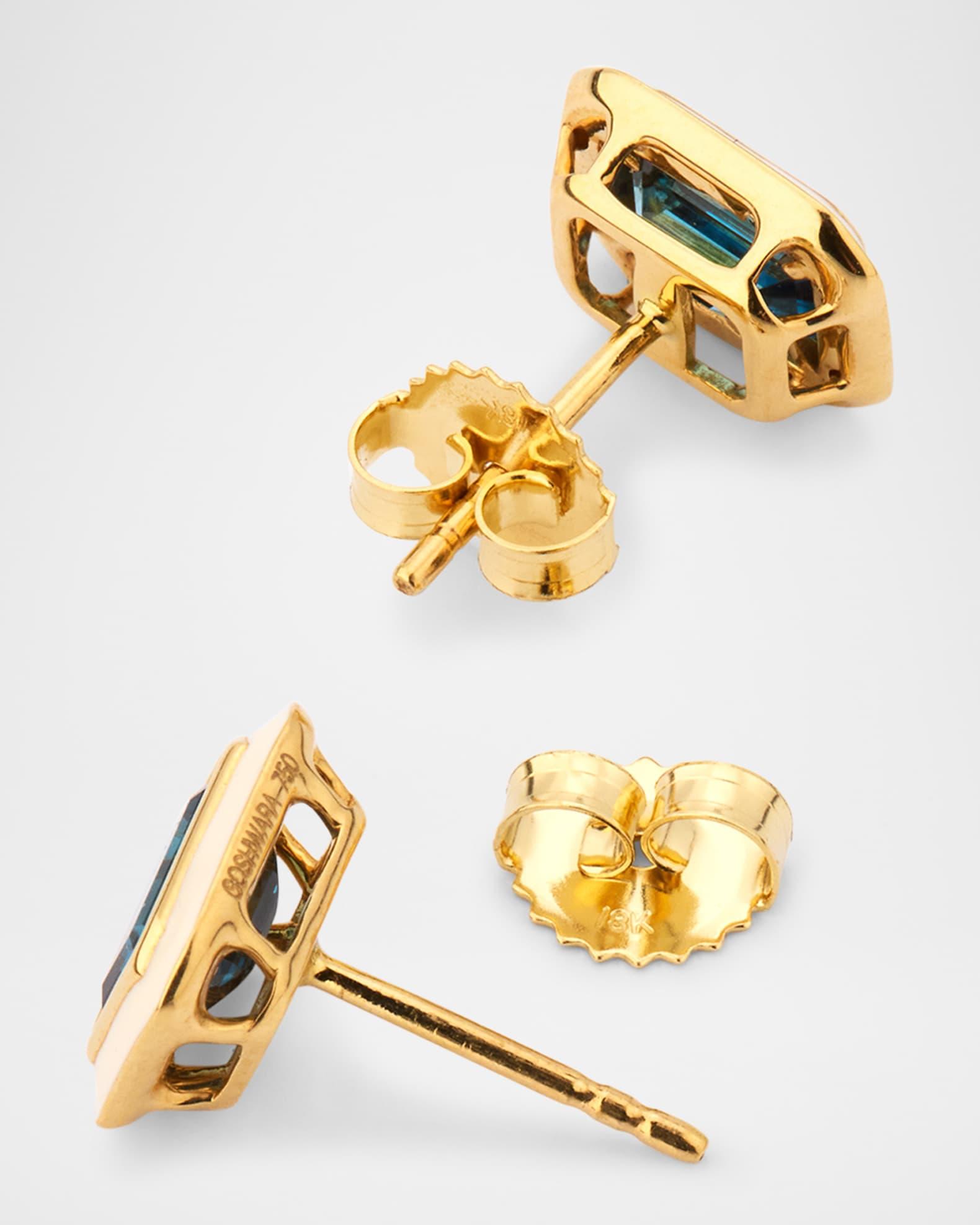 Queen 18K Yellow Gold London Blue Topaz Stud Earrings with White Enamel Product Image