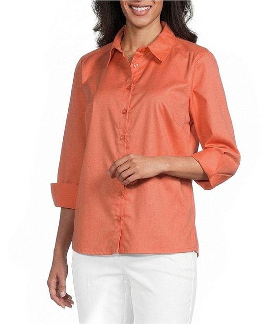 Investments Petite Size Rachel 3/4 Sleeve Point Collar Button Front Shirt Product Image