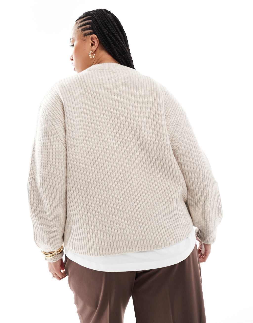 ASOS DESIGN Curve chunky crew neck rib sweater in oatmeal Product Image