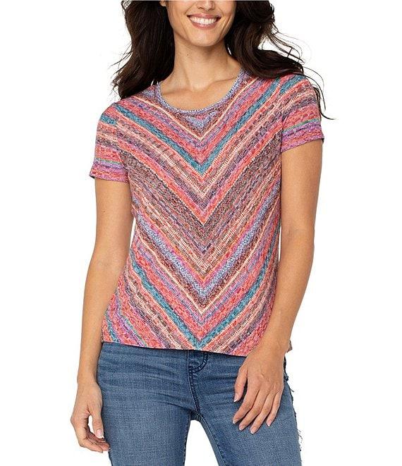 Liverpool Los Angeles Knit Multi Stripe Scoop Neck Short Sleeve Top Product Image