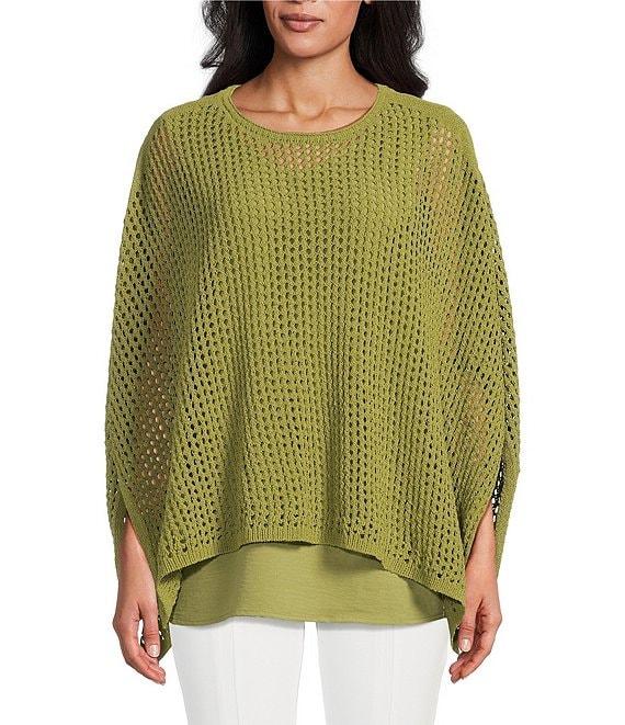 Slim Factor by Investments Morgan Boat Neck 3/4 Sleeve Lined Crochet Twofer Top Product Image