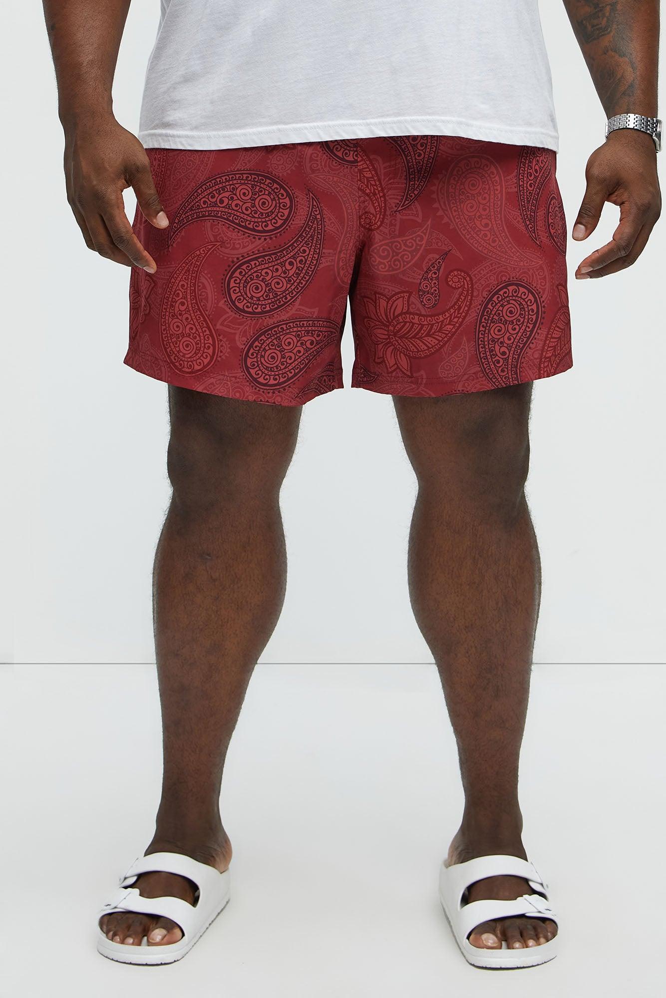 Retro Paisley Printed Swim Classic Trunk - Burgundy Male Product Image