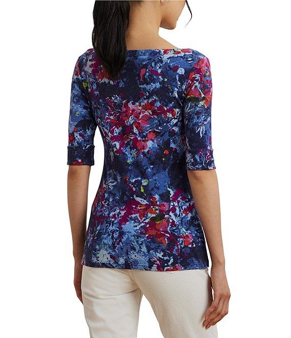 Lauren Ralph Lauren Printed Stretch Cotton Boat Neck Elbow Sleeve T-Shirt Product Image