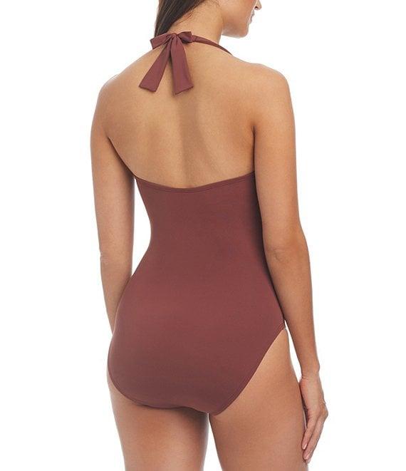 Bleu Rod Beattie Ring Master Solid Tie-Neck Shirred Ring One Piece Swimsuit Product Image
