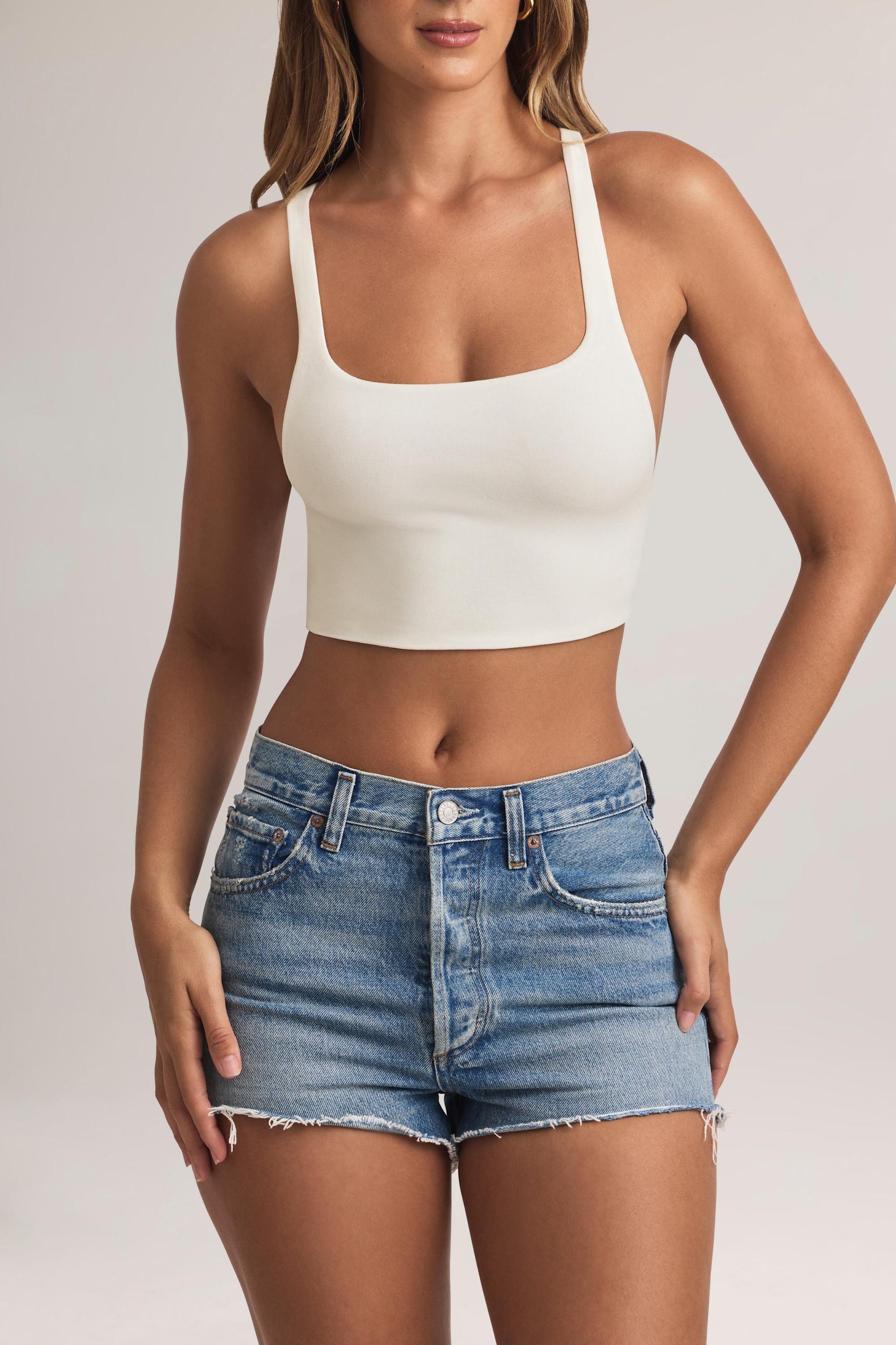 Modal Cross-Back Tank Top in White Product Image