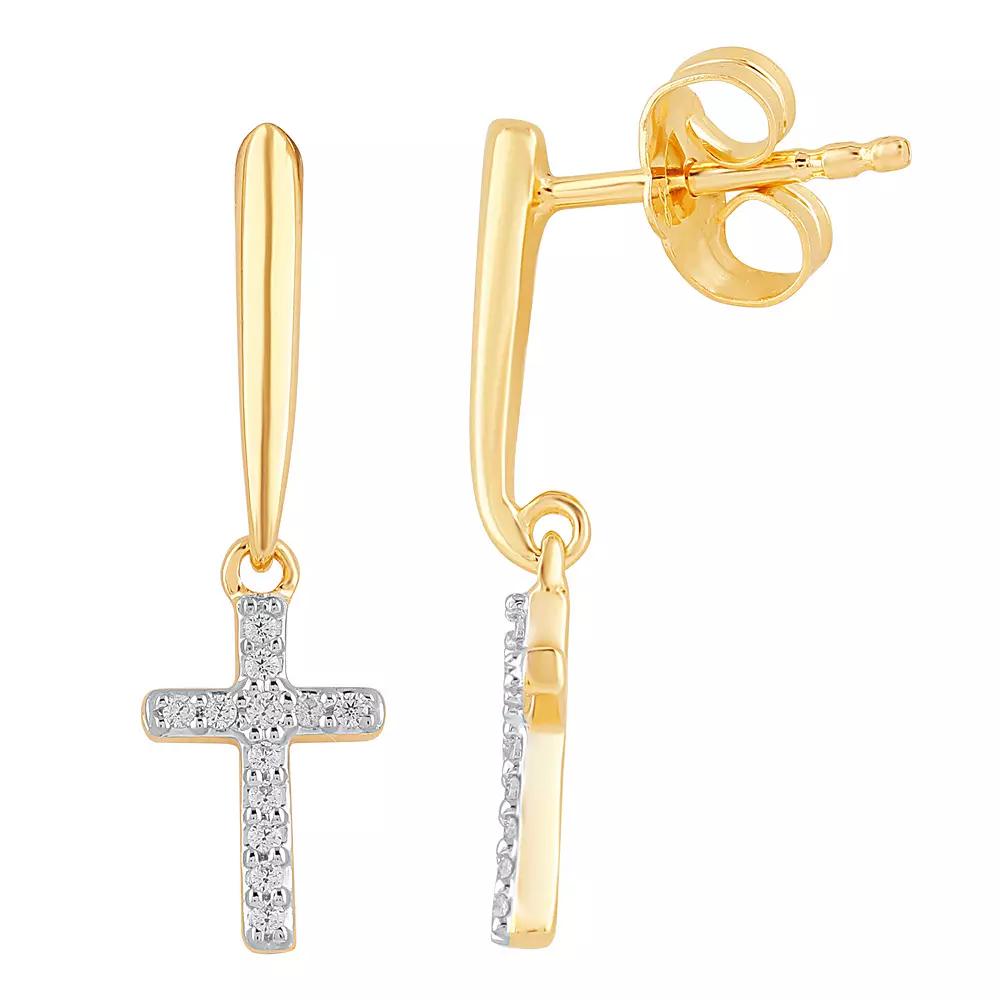 10k Gold 1/10 Carat T.W. Diamond Cross Dangle Earrings, Women's Product Image