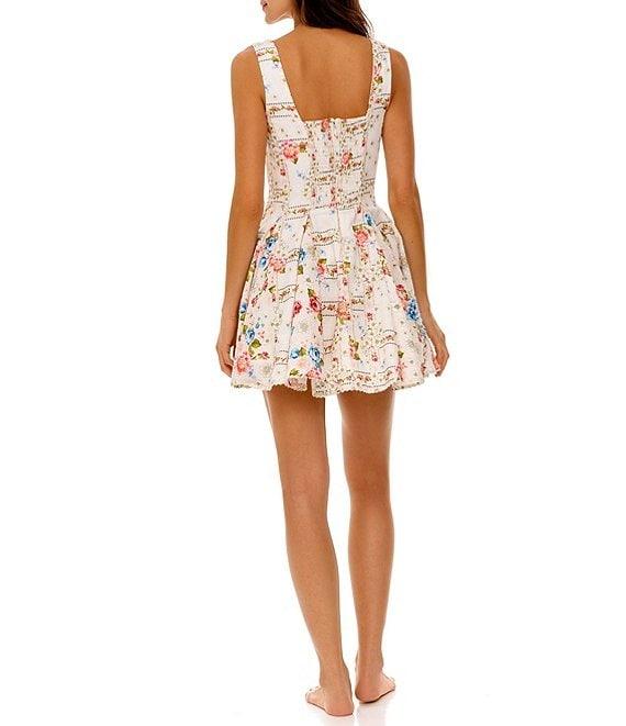 Agua Bendita Kristen Floral Print Square Neck Sleeveless Mini Dress Product Image