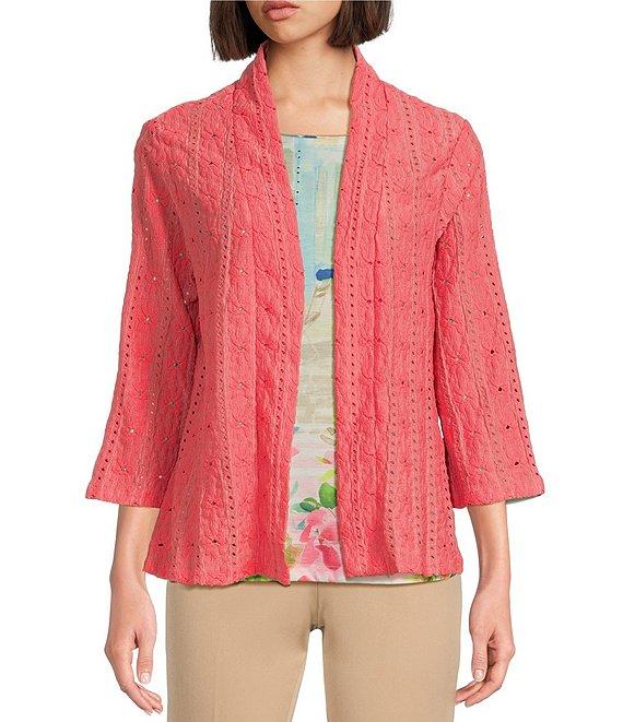 Allison Daley 3/4 Sleeve Open-Front Eyelet Knit Cardigan Product Image