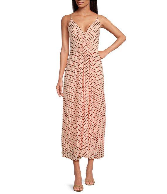 Lucy Paris Shanina Rosette Dot Print V-Neck Sleeveless Fit & Flare Midi Dress Product Image