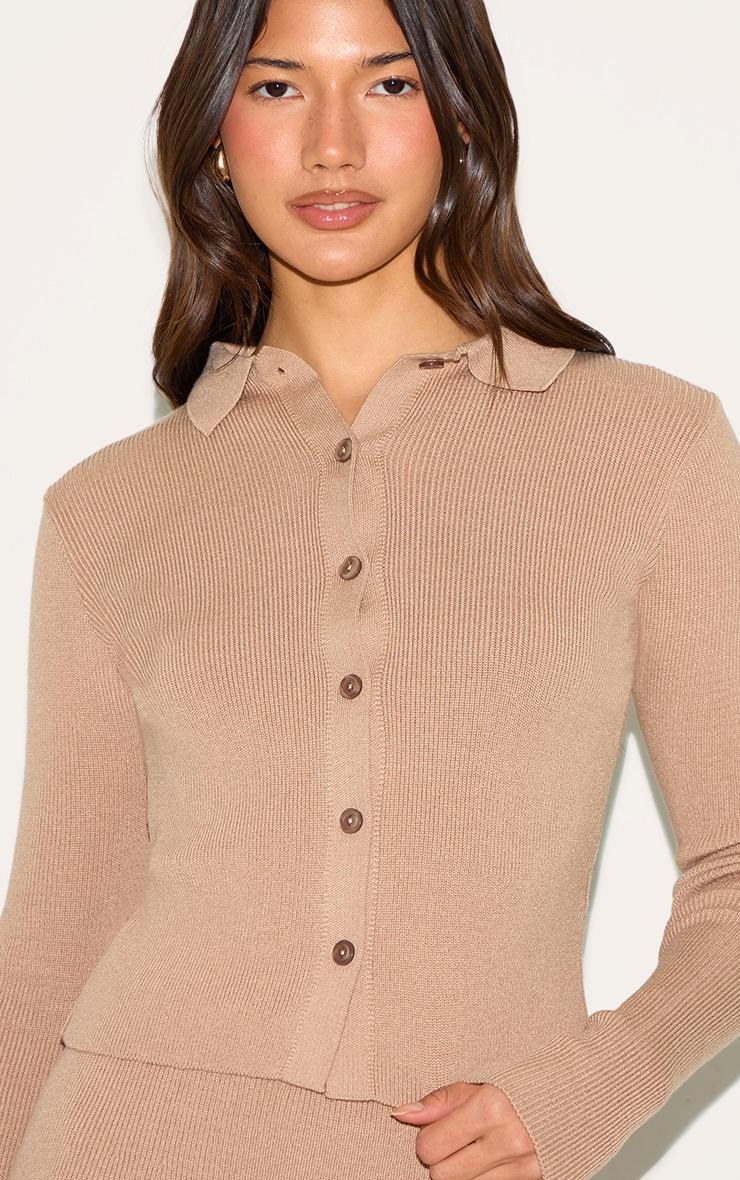 Mocha Knitted Button Through Top Product Image