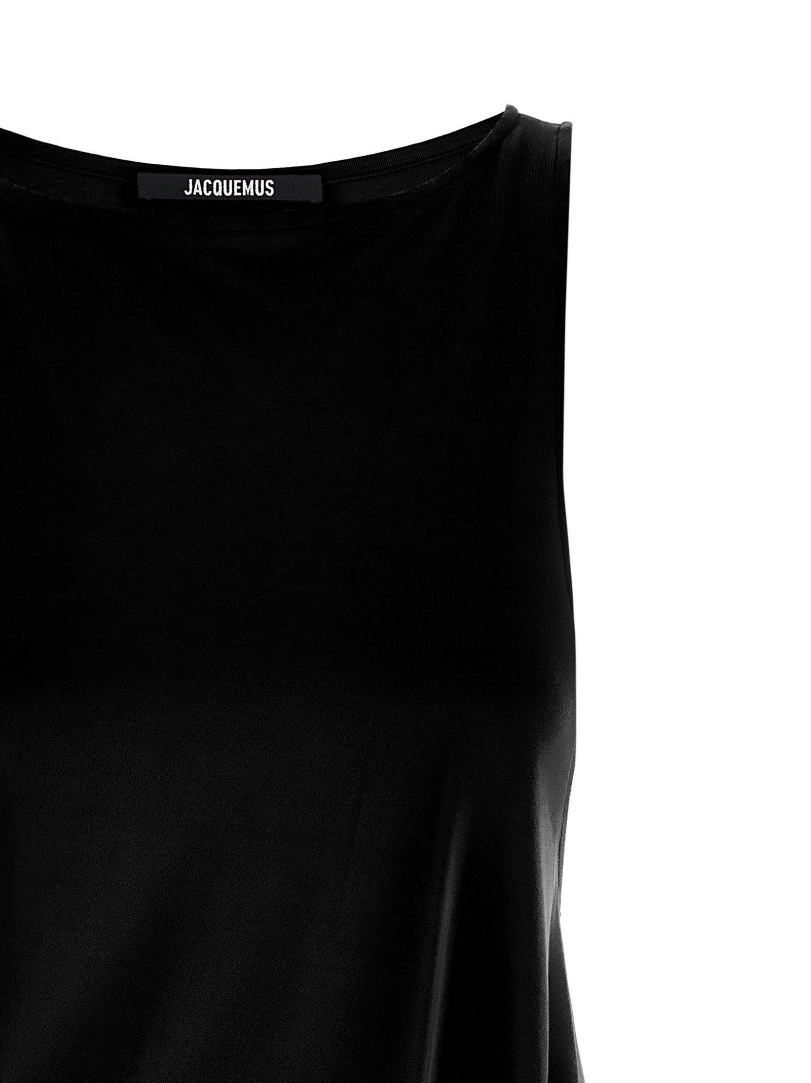 JACQUEMUS Draped Sleeveless Peplum Dress With Asymmetrical Hem In Black Product Image