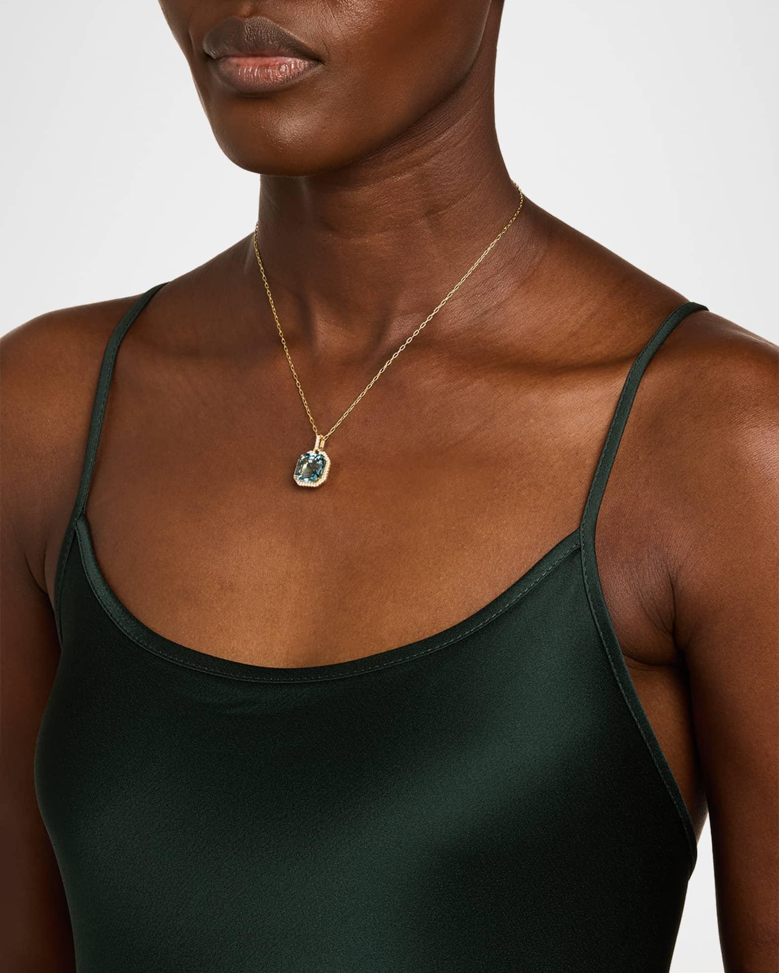 Gossip 18K Yellow Gold London Blue Topaz Asscher Cut Pendant Necklace with Diamonds Product Image