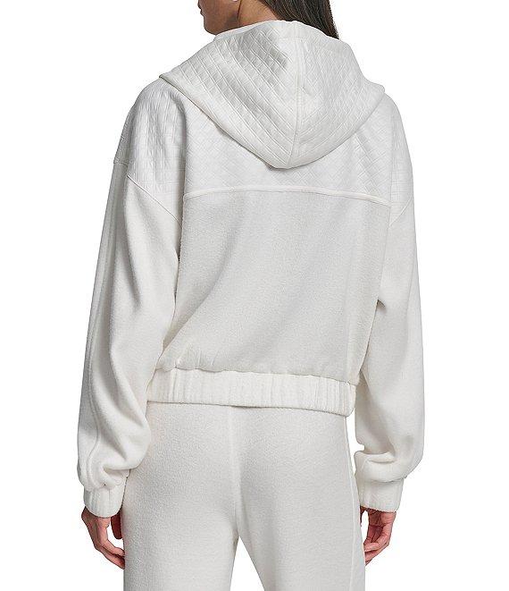 DKNY by Donna Karan Hacci Mare Mixed Media Hooded Zip Front Jacket Product Image