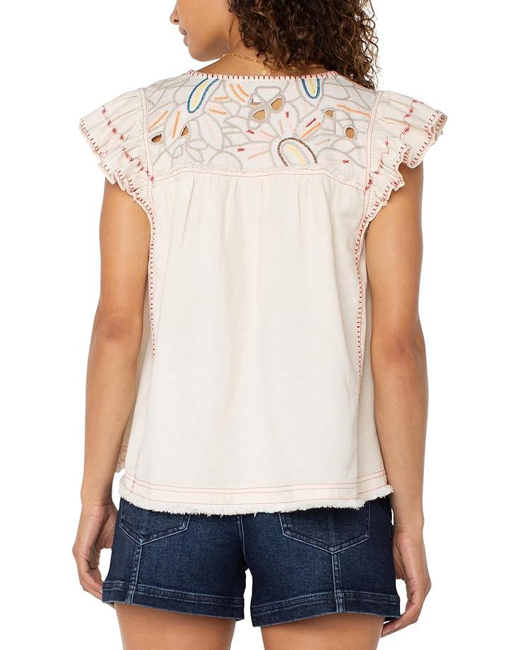 Short Sleeve Dolman Boat Neck Woven Blouse W Embroidery Product Image