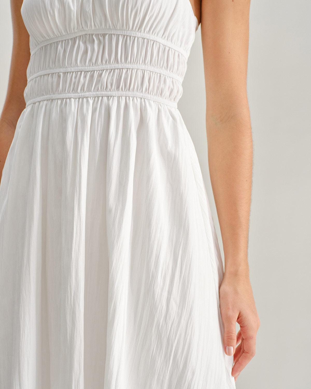 White Ruched Slip Maxi Dress Product Image