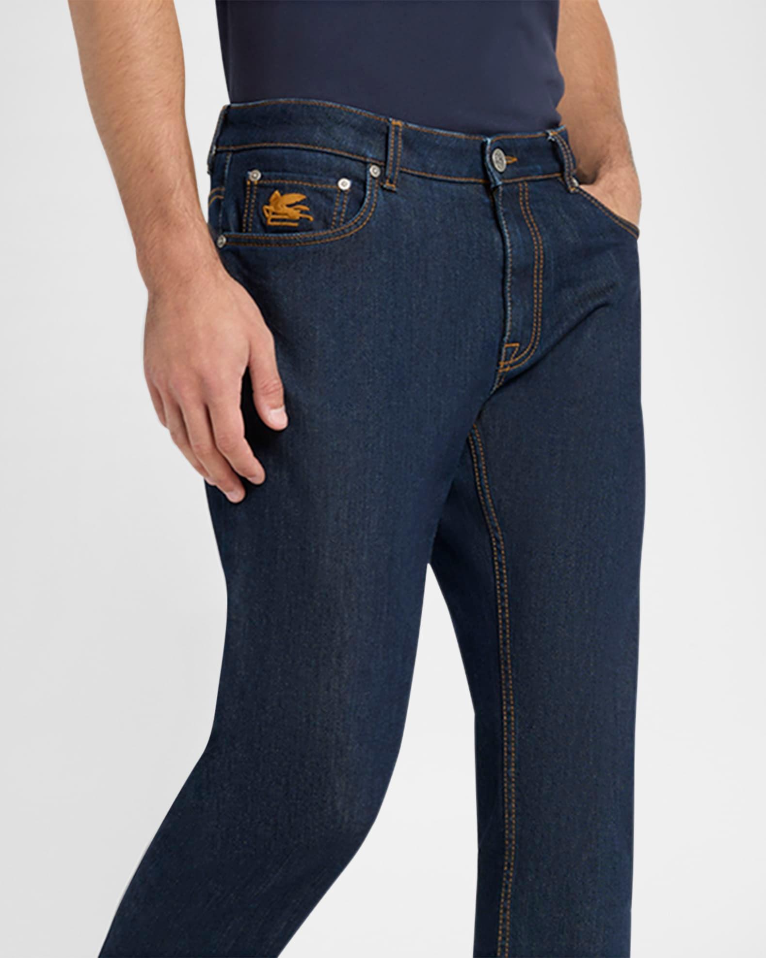 Men's Slim-Straight Contrast-Stitch Jeans Product Image