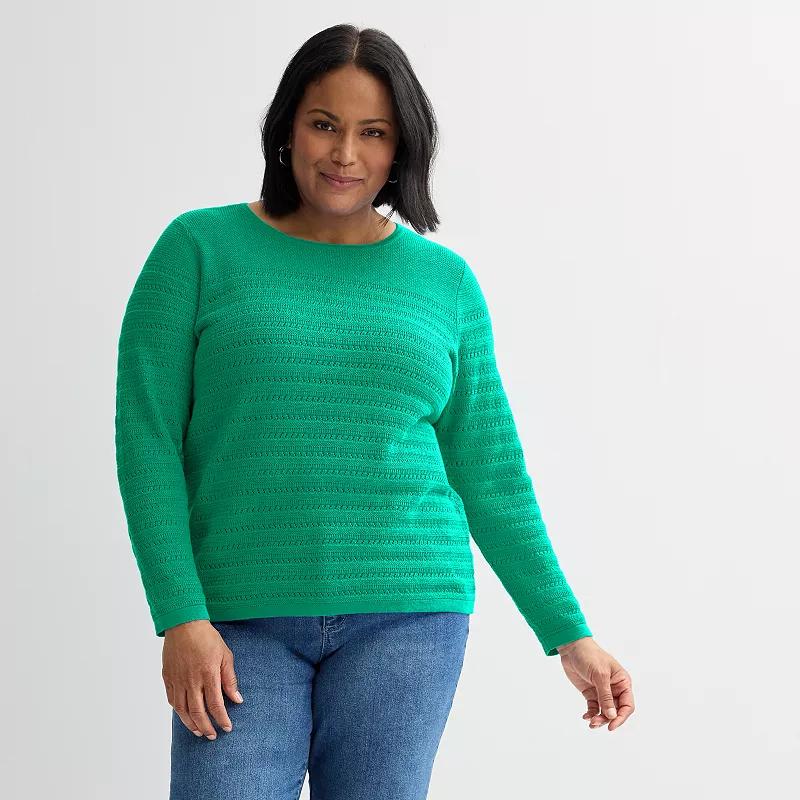 Plus Size Croft & Barrow® Crewneck Long Sleeve Textured Pullover Sweater, Women's, Size: 3XL, Greenway Product Image