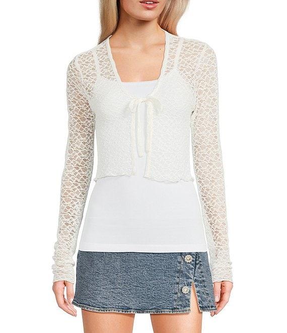 GB Knit Lace Tie Front Cardigan Product Image